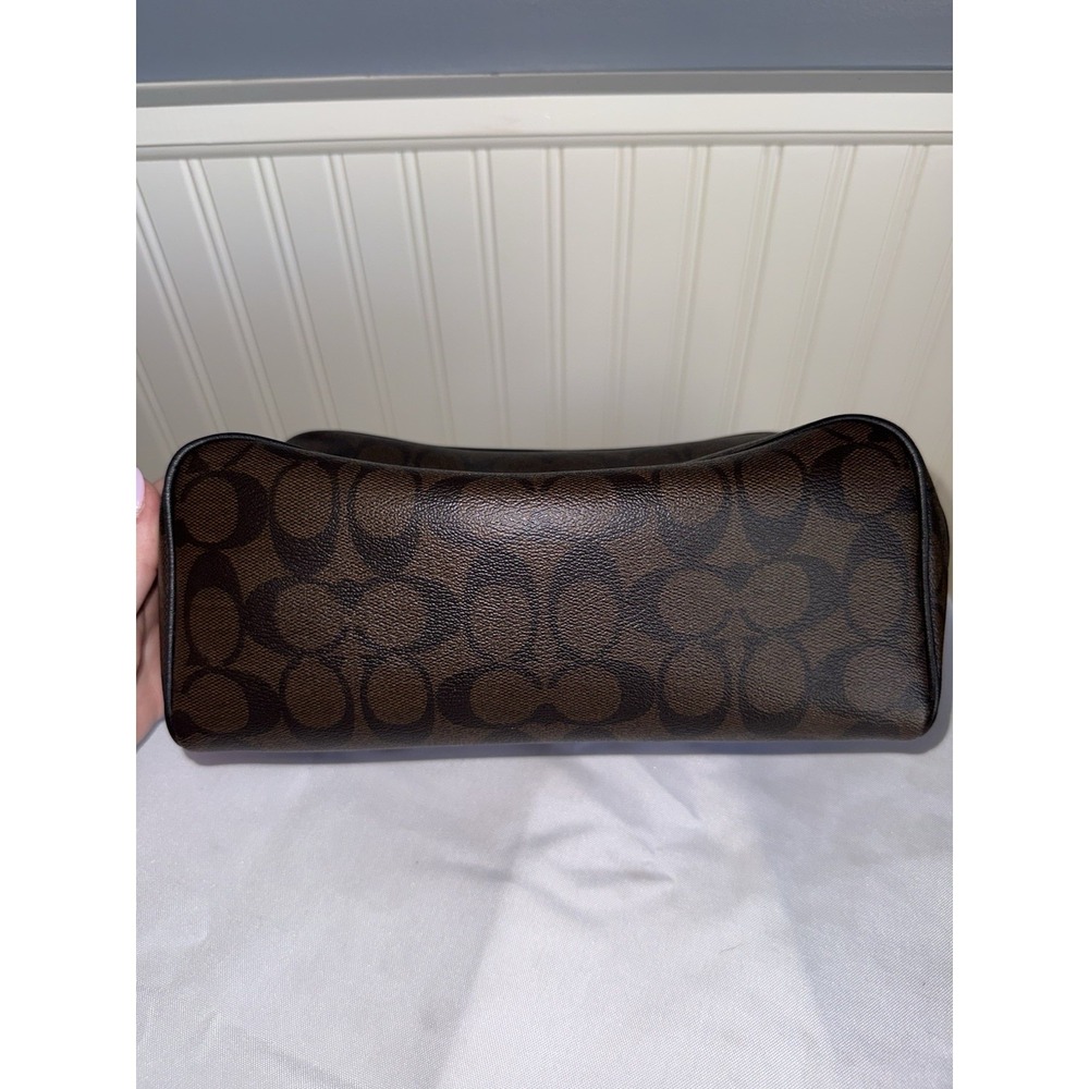 COACH Signature Toiletry Travel Bag Dopp Kit Pouch Coated Canvas Walnut Black - Picture 1 of 16